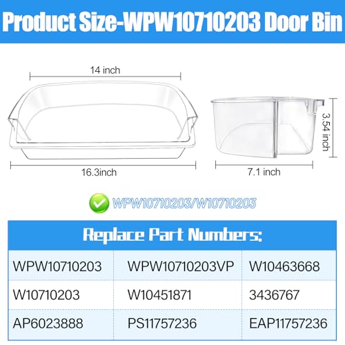 Image of [2 PACK]UPGRADED WRS588FIHZ00 WRS571CIDM02 WRS571CIHZ01 WRS571CIHV04 WRS588FIHV00 Refrigerator Door Bin Compatible With WPW10710203 Whirlpool Refrigerator Door Shelf W10710203 Kenmore Fridge Shelves