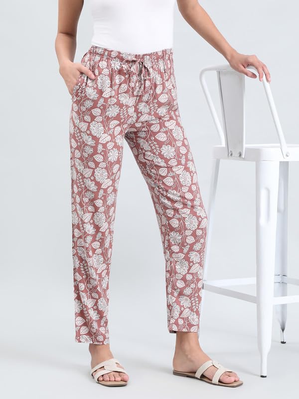 Image of GO COLORS Women Printed Woven Viscose Mid Rise Lounge Pants