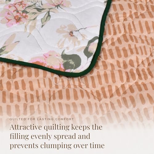 Image of HUESLAND Reversible AC Quilt Blanket Single Bed | 100% Cotton Quilted Shell, Super Soft 120 GSM Microfibre Wadding | Lightweight Comforter for All Weather Use | Blushing Blooms - 55 x 88 inches