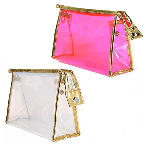 KLOUD City PVC Waterproof Cosmetic Bag Makeup Organizer Pouches Tote Bag with Zipper for Travel and Home (Hot Pink & Clear)