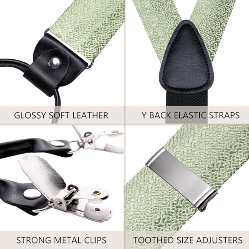 Image of Dubulle Suspender and Bow Tie for Men Paisley Solid Mens Suit Braces Pretied Bowtie and Handkerchief Cufflinks Formal Wedding