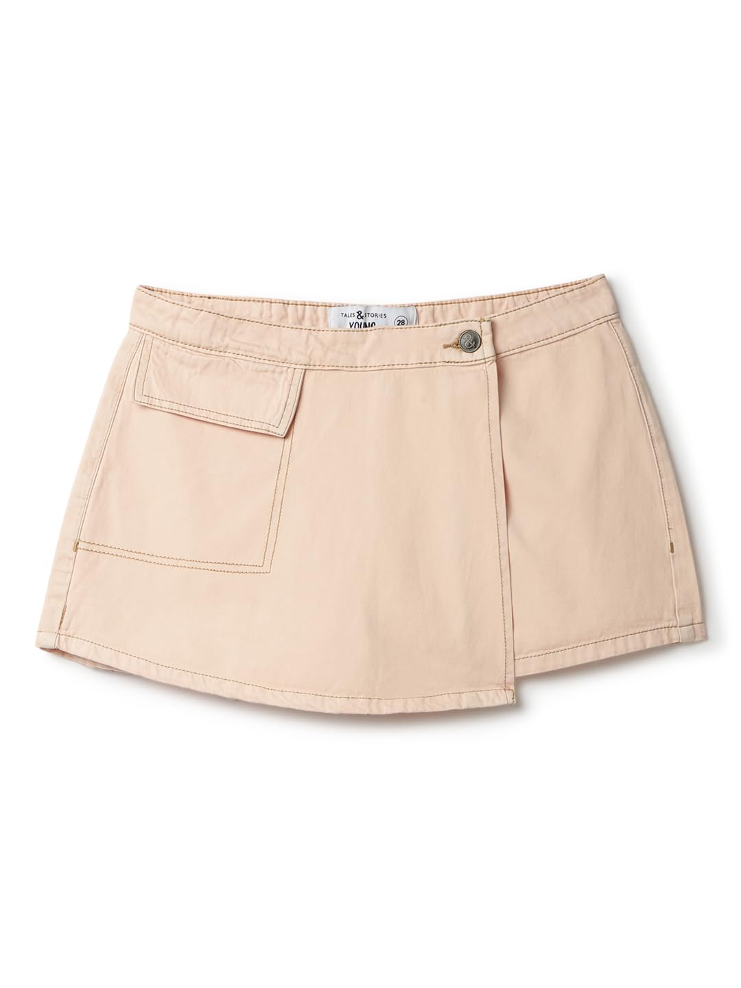 tales & stories Women’s Cotton Peach Mini Skort | Wrap Style A-Line Skirt with Shorts Inside | Casual Summer Wear | Button Closure-picture-22