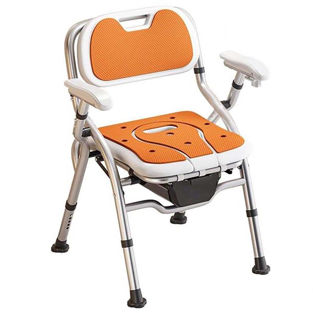 Silla de Ducha Plegable con Altura Ajustable, Asiento de Inodoro for baño, Orinal for Personas Mayores, discapacitadas, Embarazadas y Adultos.(Oranje,with Bedpan)