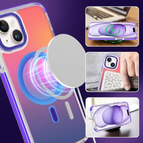 Image of Magnetic Case for iPhone 15 Plus [Compatible with Magsafe] [Cute Fashion Fluorescent Design] [1 Screen Protector] Slim Translucent Matte Case for iPhone 15 Plus 6.7 inch 2023, Purple