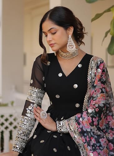 Image of Fashion Basket Gergette Embroidered Long Anarkali
