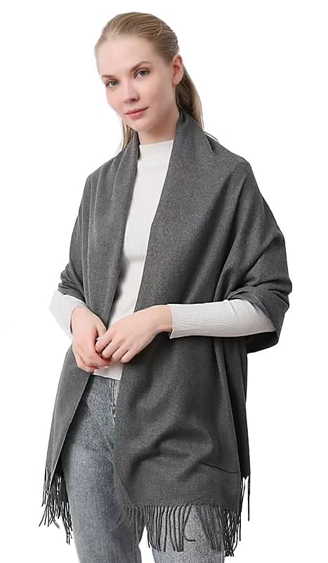 FairyCity Women's Pashmina Shawls and Wraps for Evening Dresses, Large Soft cashmere Wedding Shawl Solid Color grey4