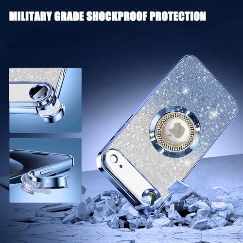 Image of Misscase for iPhone Air Magnetic Glitter Case Compatible with MagSafe,Full Protection Slim Shockproof Case with Camera Lens Protector Plating Bling Cover Case for iPhone 17 Air 6.5 inch Blue