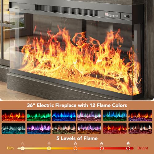 Image of MXV 98 inch Farmhouse Fireplace TV Stand, Large Wall Unit Entertainment Center with 36 inch Electric Fireplace, Media Console with Storage Cabinets and Open Shelves for Living Room, Grey