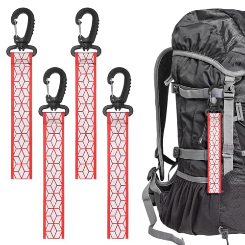 TIXIPEM Safety Reflector Pendants [4PCS] - Reflective Safety Keychain Gear with Plastic Buckle Use for Backpack & Running & Cycling - [Red-8.1IN/20.5CM] Double-Sided Reflective Tags