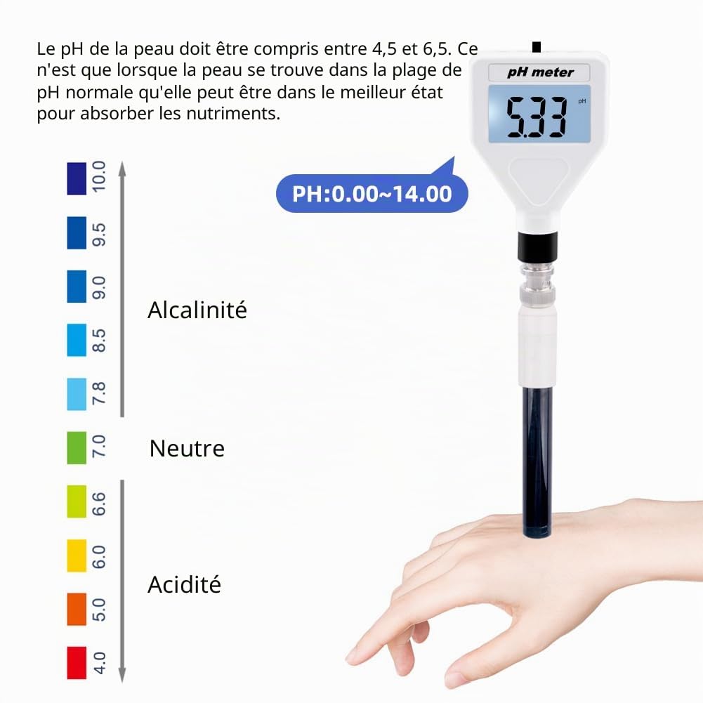 Testeur D'acidomètre de Peau, Ph-mètre Numérique LCD, Testeur de Peau Portable, Testeur d'acidité de Viande de Fruits