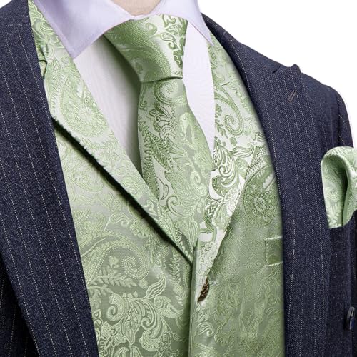 Image of Barry.Wang Mens Silk Lapel /Shawl Collar Vest Tie Sleeve Holder Set Formal /Casual Paisley Vests Wedding Tuxedo Waistcoat
