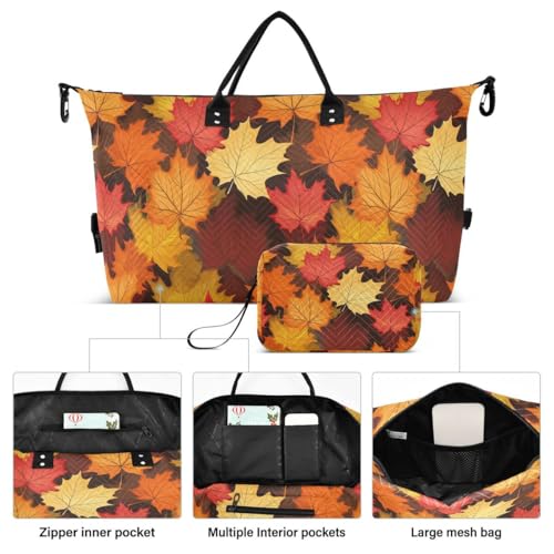 Maple Leaves 3d Travel Duffle Bag Gym Bag Weekender Bags with Toiletry Bag Travel Trip Tote Bag2