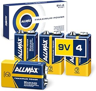 Allmax 9V Maximum Power Alkaline Batteries (4 Count) – Ultra Long-Lasting, 7-Year Shelf Life, Leakproof Design – Perfect for Smoke Detectors & Wireless Microphones (9 Volt)