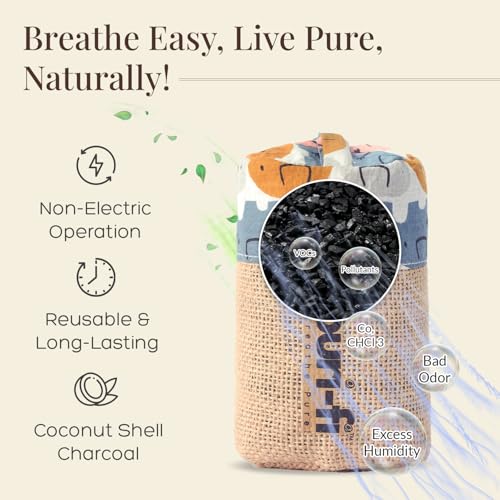 Image of Activated Charcoal Air Purifier, Non-Electric, Coconut Shell Charcoal, Odor & Moisture Absorber, Air Freshener for Home, Car, Reusable & Long-Lasting, 250 Gm (Elephant Parade)