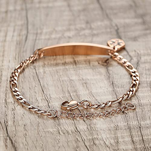 mnmoom Medical id bracelets for women 7-8.5 inch stainless steel small Figaro chain Medical alert bracelets4