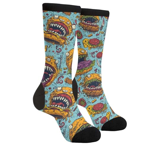 Tuaakeo Cartoon Burger Monster Funny Novelty Socks Casual Athletic Crazy