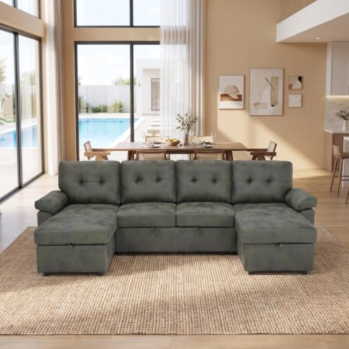 Image of KEIKI 112 inch Sleeper L Shaped Sofa with Pull Out Bed,