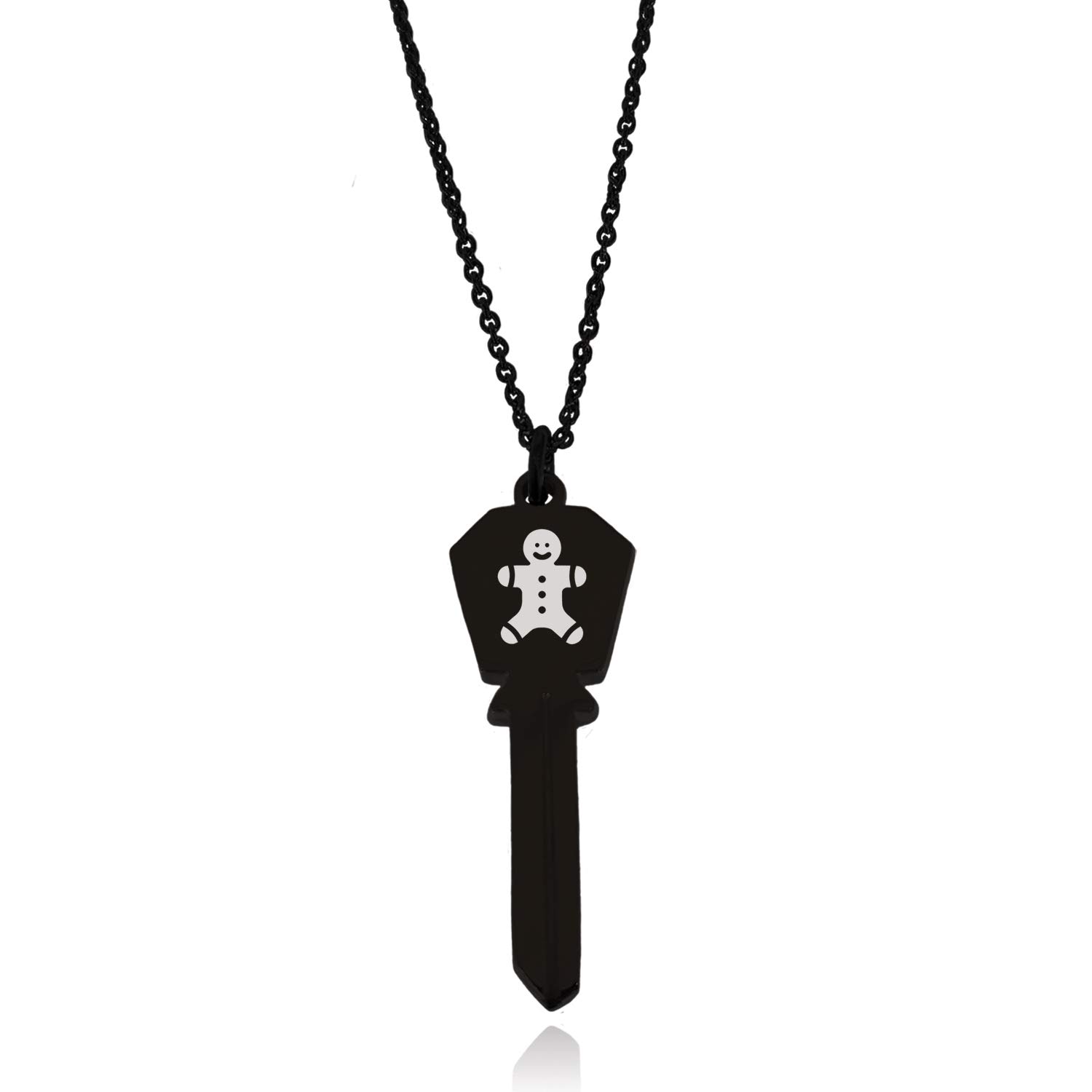 Tioneer Black Stainless Steel Jolly Gingerbread Man Hexagon Head Key Charm Pendant Necklace