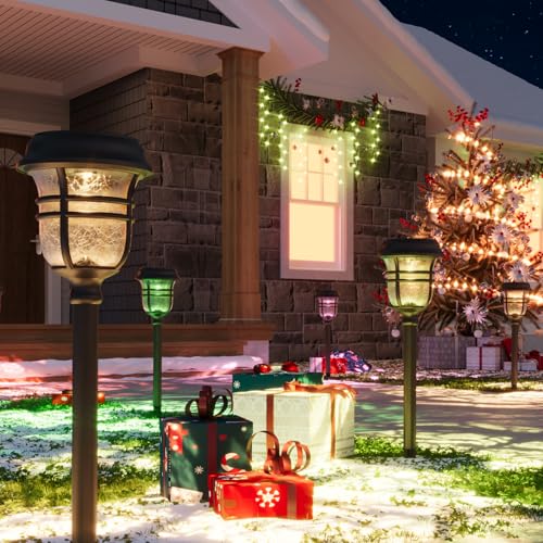 XMCOSY+ Solar Pathway Lights Outdoor Waterproof IP65-2 Lighting Modes Color Changing LED Solar Garden Lights for Yard, Glass Outdoor Lighting for Landscape Walkway Driveway Decor (Warm White