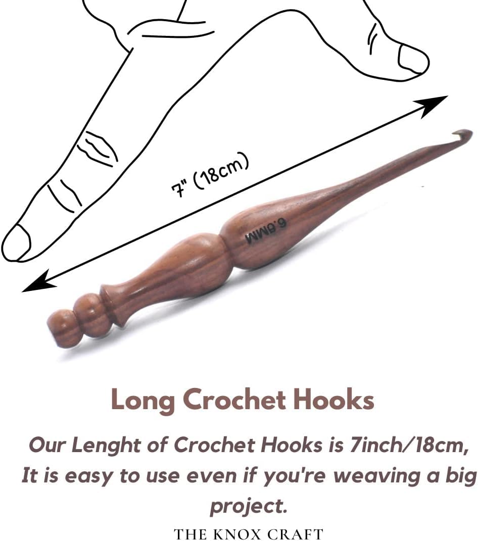 THE KNOX CRAFT - Ganchos de ganchillo de madera, juego de 13 (3,5 mm a 12 mm), gancho de ganchillo para hilo de ganchillo, gancho ergonómico para manos artríticas, regalo de punto para ella