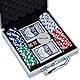Relaxdays Pokerkoffer, 100 Pokerchips ohne Wert, 2 Kartendecks, 5 Würfel, Dealer-Button, Pokerset, abschließbar, Silber