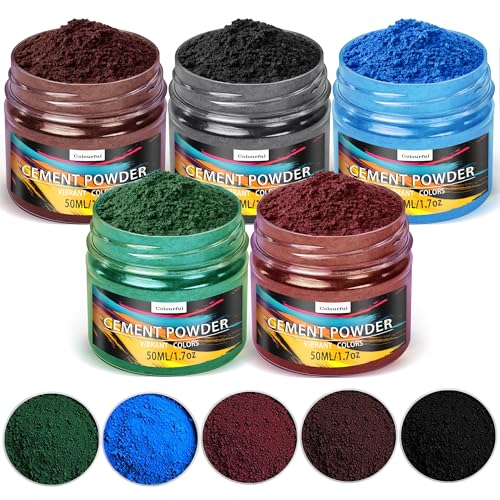 OOTDART 5 Colors Matte Iron Oxide Pigment Powder, Concrete dye, Grout Colorant, Color Dye for Cement Epoxy Stucco Plaster Mortar Paint Coating(Brown, Blue,...