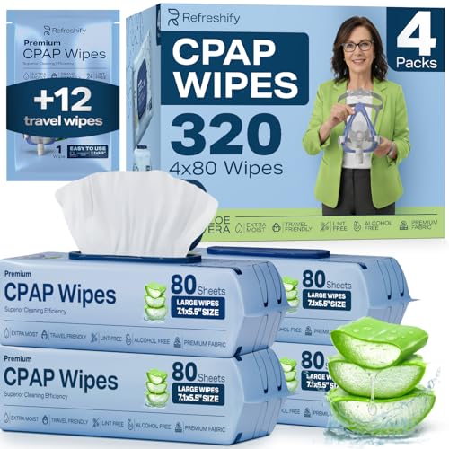 CPAP Mask Wipes (320 Count) + 8 Travel - Premium Large and Moist Cleaning Wipes for Mask | Cleaner Unscented CPAP Cleaning Supplies