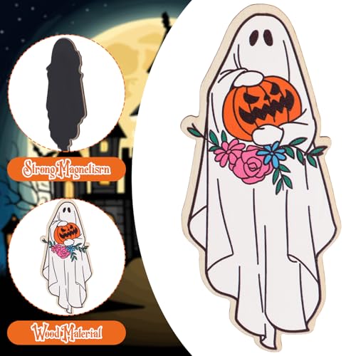 Saysurey FAS-SAYSUREY-0573 10 Pcs Ghost Halloween Refrigerator Magnets Wood Ghost Magnets Vintage Halloween Magnets Fridge Decor Pumpkin Flower Ghost Horror Fridge Magnets Ghost Decoration thumb #4