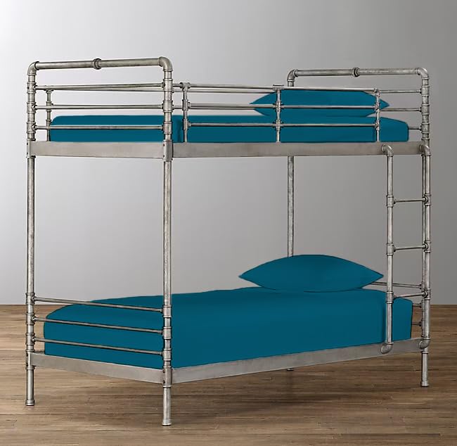 Pack of 2 Percale Bunk Bed Fitted Sheet 2ft 6" (76cmx190cm) Bunk Bed Size Super Soft Luxury Non Iron Easy Care Fitted Bedding Sheet 25CM Deep Pockets Bed Sheet (2, Teal)