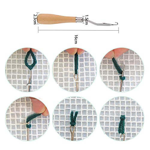 Image of Yushen 39.4 x 59 Inch Blank Rug Hooking Mesh Canvas Kit with Wooden Bent Latch Hook Tool for Latch Hook Rug Tapestry Canvas DIY