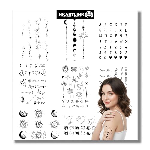 INKARTLINK 8 Sheets Temporary Tattoos Semi-Permanent Tattoo Fake Tattoos 1-2 Weeks Tattoo Adult Art Design Temporary Tattoos Finger Small Pattern Combination Tattoos Temporary.