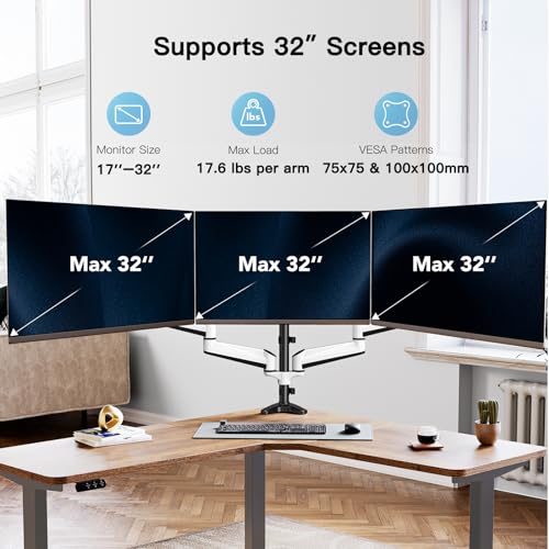 Image of HUANUO Triple Monitor Stand - Full Motion Articulating Monitor Mount Fit Three 17 to 32 inch LCD Computer Screens with Clamp, Grommet Kit