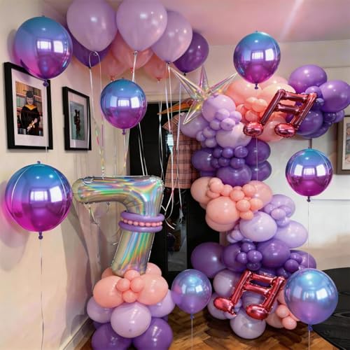 Image of 9 Pcs Gradient Purple Round Foil Balloons,22 Inch 4D Round Balloons | Gradient Purple Giant 4D Round Ball Balloons For Girls Birthday Baby Shower Bridal Shower Wedding Bachelorette Decor