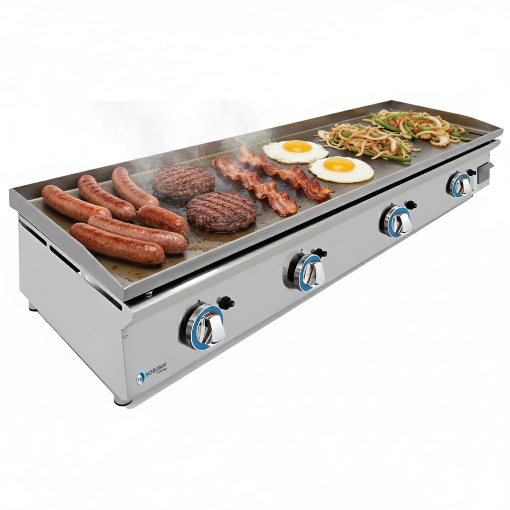 MBH – Piastra professionale a gas LUX WORLDMAI da 120 cm in acciaio laminato per la ristorazione. Fry top con struttura in acciaio inox per cucina professionale di bar e ristorante.