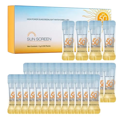 30PCS Travel-Size SPF 50+ PA++++ Mini Sunscreen Lightweight Non-Greasy Water-Resistant Bulk Sunblock for Face & Body Perfect Vacation Essentials & Party Favors