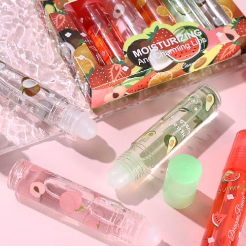 7. Bild von KUIRUNRX® Roll On Glitter Lipgloss, Farblos Durchsichtig, Glitzer-Aufrollen, Obst Geschmack Feuchtigkeitsspendende Lippenstifte für Trockene Lippen (Fruity, 6pcs)