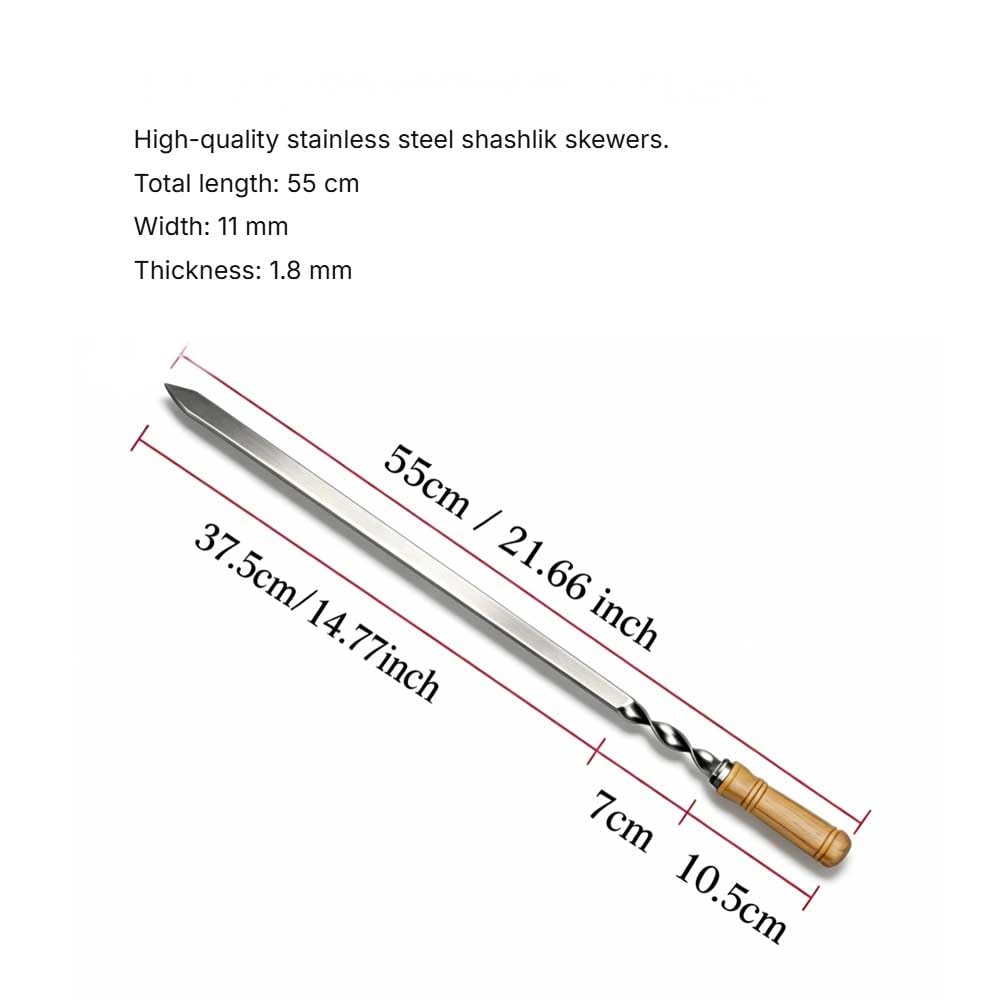 Lot de 6 brochettes en acier inoxydable de 55 cm de long avec manche en bois