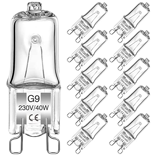 Bonnov G9 Halogen Leuchtmittel, G9 Halogenlampen, 40W 230V G9 Halogen Glühbirnen, Warmweiß 2700K, 500LM Dimmbar Klare Kapsel G9 Glühbirne für Backofenlampe Mikrowellen Herd Deckenleuchten, 10 Stück