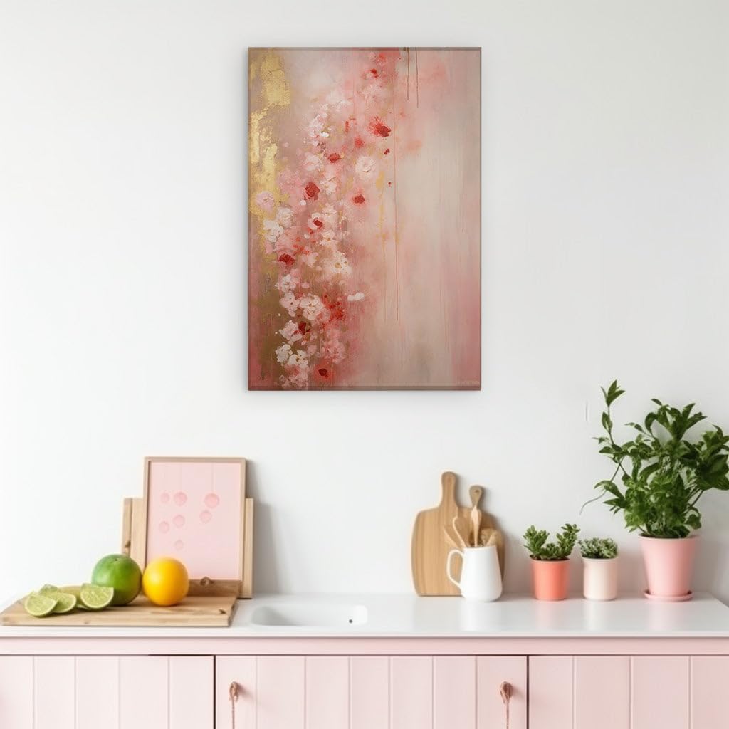 Canvas for Living room. Blossoming Elegance in Pink and Gold A Vision of Nature's Grace, 27 x 18 inch Canvas Wall Art - Contemporary Masterpieces - Modern Home Decor - 69x46 cm (27x18 inch)