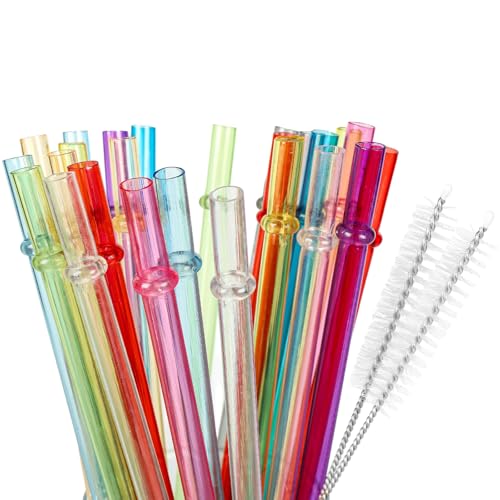 25 Pieces Reusable Plastic Straws with 2 Cleaning Brush, 9.05' Long 0.29' Diameter, BPA-Free Colorful Drinking Straws for 12-20 oz Tumblers and Mason Jars