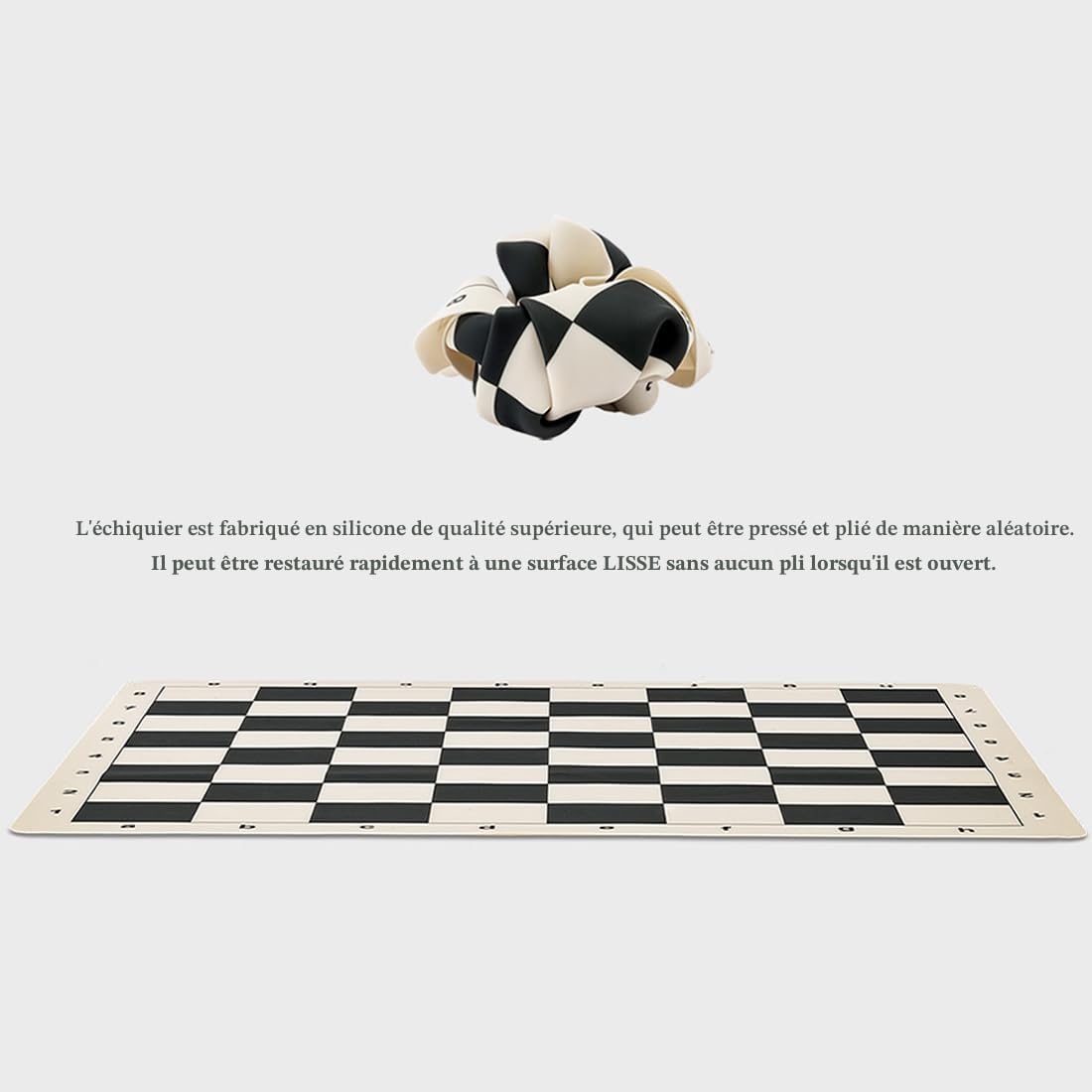 Jeu D'échecs De Tournoi avec Plateau en Silicone Pliable 51x51 cm Pièces Staunton Quadruplement Lestées Super Lourde 2 Joueurs