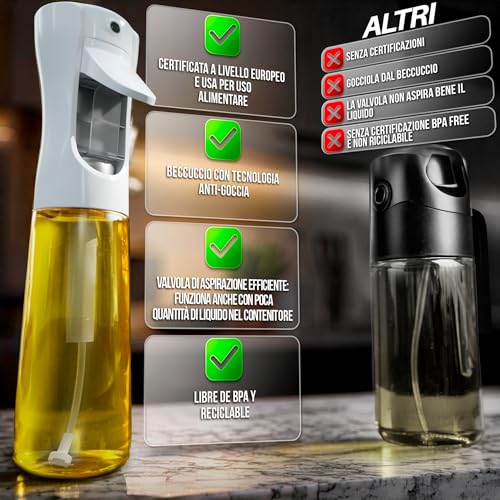 Spruzzatore di olio. Vaporizzatore dell'olio da cucina, olio spray per olio d'oliva e limone, distributore di olio, dosatore di olio in spray, spray per aceto per cottura - immagine 6