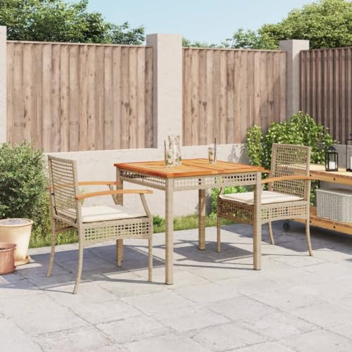 Snsowed Set Comedor de jardín 3 pzas con Cojines ratán sintético Beige, Conjunto Mesa Y Sillas Jardin, Mesa Y Sillas Terraza, Muebles Jardin Exterior, Conjuntos De Muebles De Jardín - 3213578