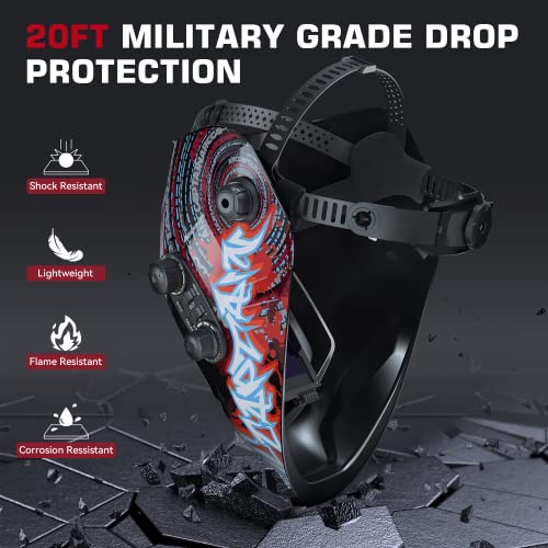 Image of ARCCAPTAIN 3.94 inchX3.66 inch Large Viewing Screen Welding Helmet True Color Auto Darkening Solar Powered 4 Arc Sensor Welding Hood, Wide Shade 4-5 /5-9 /9-13 for ARC TIG MIG Welding Mask(Bloodshed Design)
