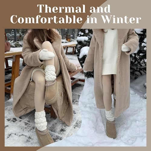 Image of CAMPSNAIL Fleece Lined Leggings Women - Thick Winter Thermal Warm Pants Beige Nude Medium