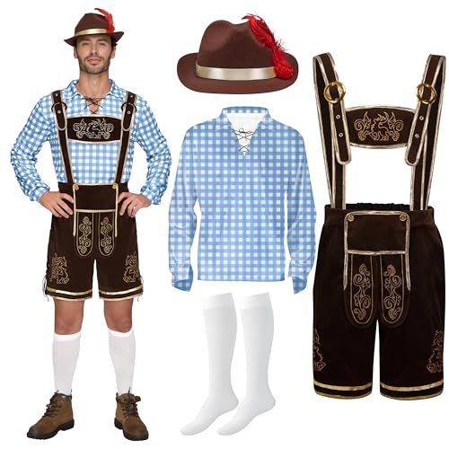 Spooktacular Creations Blau kariertes deutsches bayerisches Oktoberfest-Kostümset für Herren für Halloween-Partys und Bierfeste S