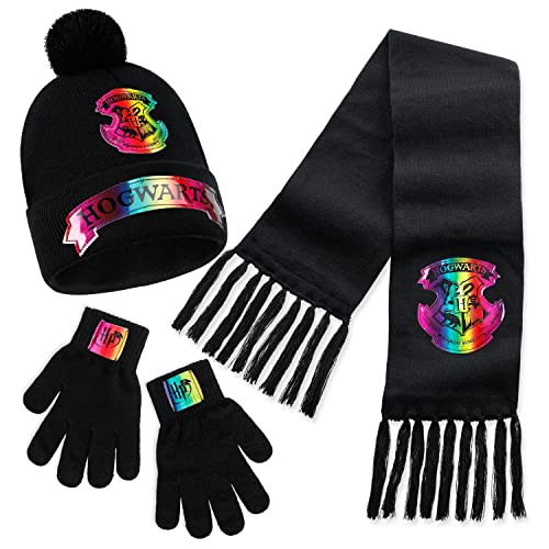 Harry Potter Girls Hat Gloves and Scarf Set 3 Piece Cozy Warm Winter Accessories for Travel Days Out