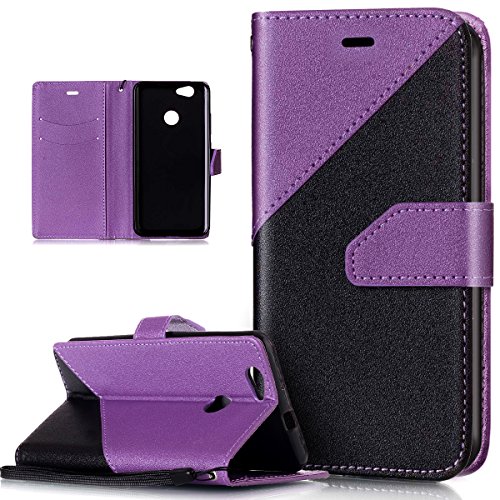 ikasus Coque Huawei Nova Etui Récurer sentir Couleur mixte Housse Cuir PU Housse Etui Coque Portefeuille Protection supporter Flip Case Etui Housse Coque pour Huawei Nova,Noir + Violet