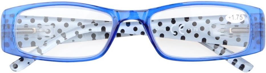 Eyekepper 5-Pack Spring Hinges Polka Dots Patterned Temples Rectangular Reading Glasses Sunshine Readers +1.50