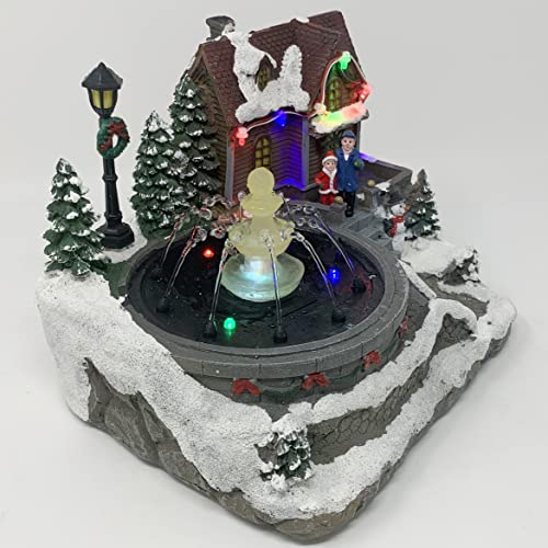 Allgala Crafted Polyresin Christmas House Collectable Décor Building House Figurine With Usb And Battery Dual Power Source-House And Fountain-Xh93407 #TOP3